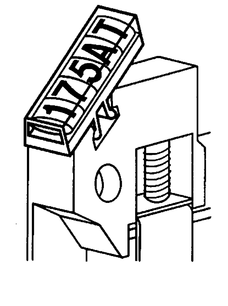 A technical drawing shows a labelled 175AT rectangular component being inserted into the corner of a terminal block, and a threaded screw visible inside the device.