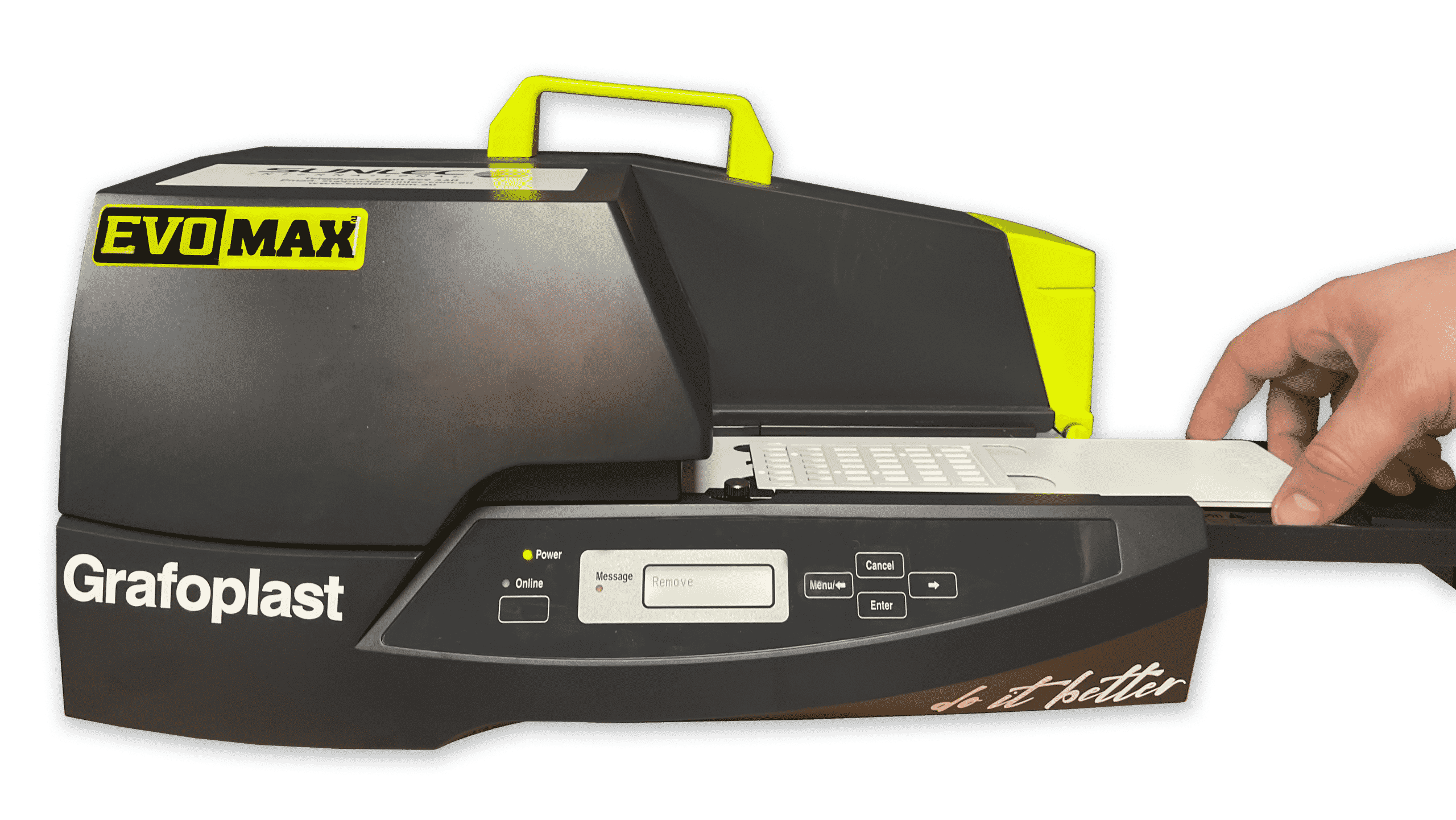 EVOMAX thermal printer being manually loaded